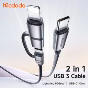 کابل شارژ و انتقال تصویر 100واتی تایپ سی به لایتنینگ+تایپ سی مک دودو مدل MCDODO CA-0450